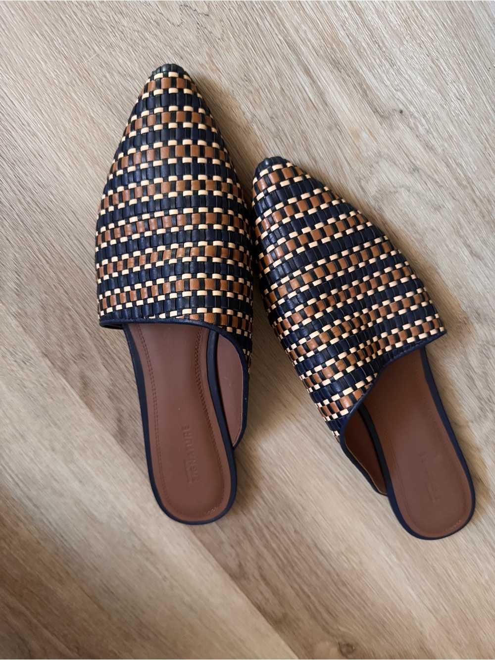 Nordstrom Black and Tan Woven Slip-On Mules